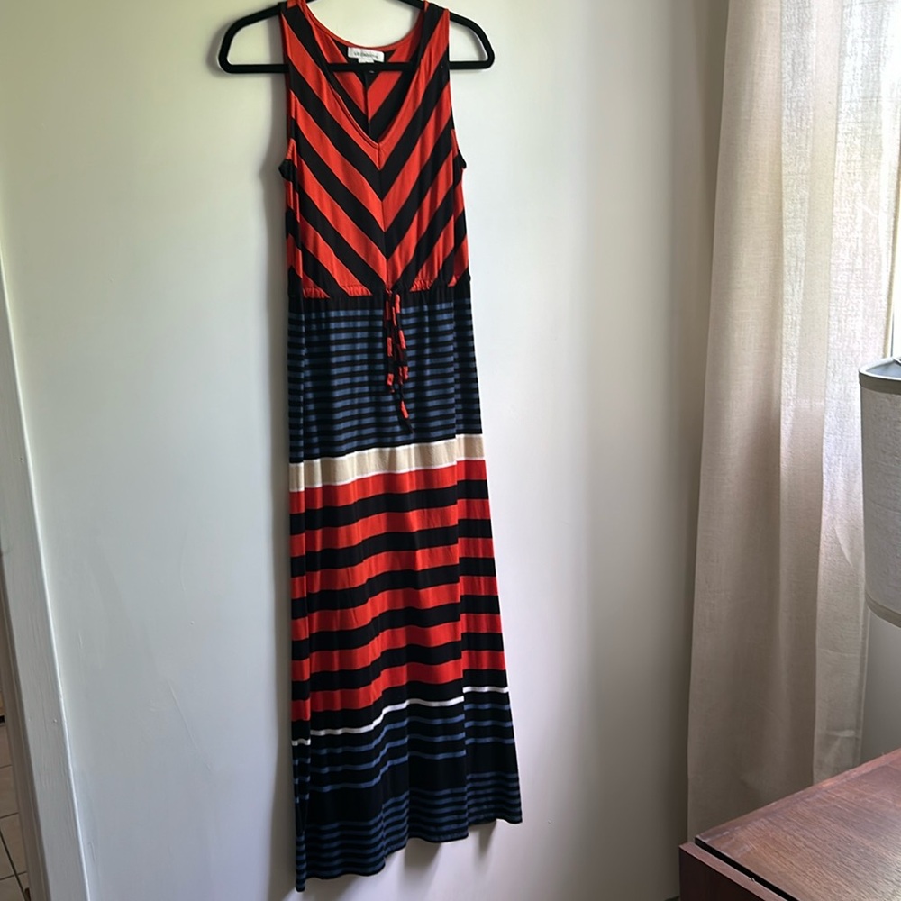 Orange, Blue & Black Striped Maxi Dress